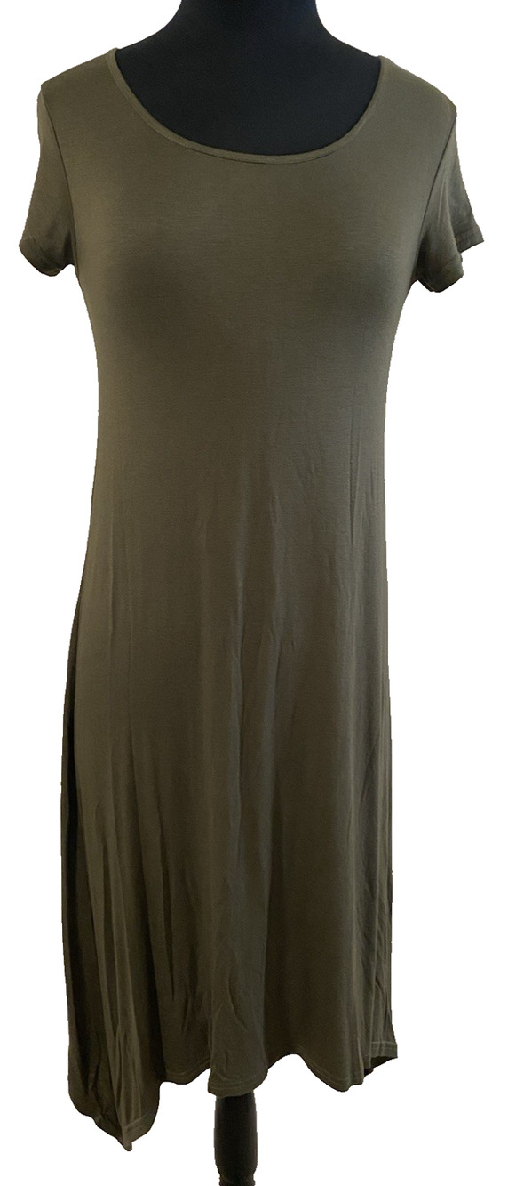 Spirit & Soul Asymmetrical Knit Midi Dress Plus Size Stretch Green T-Shirt Dress